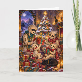 Schattige Mummie Familie Kerstmis Egyptische Creep Feestdagen Kaart