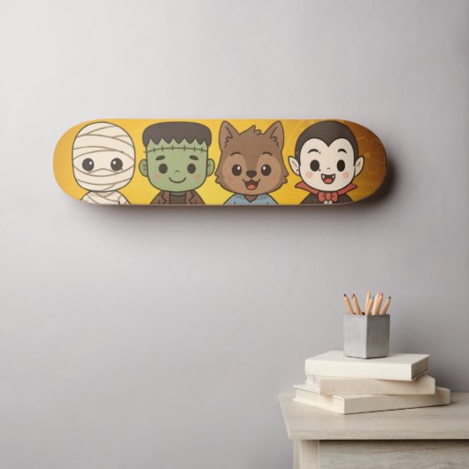 Schattige mummie, Frankenstein, Dracula, weerwolf Persoonlijk Skateboard (Muurkunst (Horizontaal))