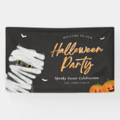 Schattige Mummie Kat Halloween Feest Spandoek (Horizontaal)