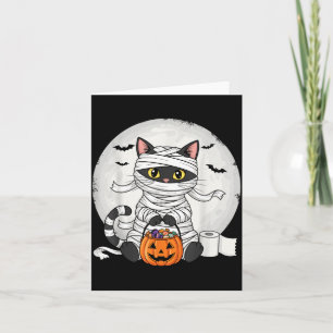 Schattige Mummie Zwarte Kat Halloween Kostuum Grap Kaart