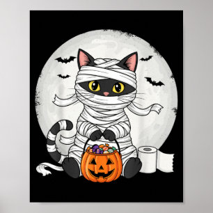 Schattige Mummie Zwarte Kat Halloween Kostuum Grap Poster