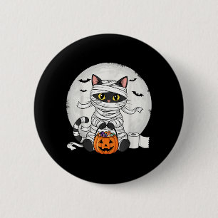 Schattige Mummie Zwarte Kat Halloween Kostuum Grap Ronde Button 5,7 Cm