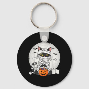 Schattige Mummie Zwarte Kat Halloween Kostuum Grap Sleutelhanger