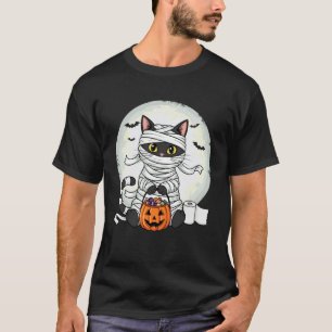Schattige Mummie Zwarte Kat Halloween Kostuum Grap T-shirt