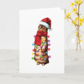 Schattige Munchkin-kattenliefhebber Grappig Kerstc Kaart (Gele Bloem)