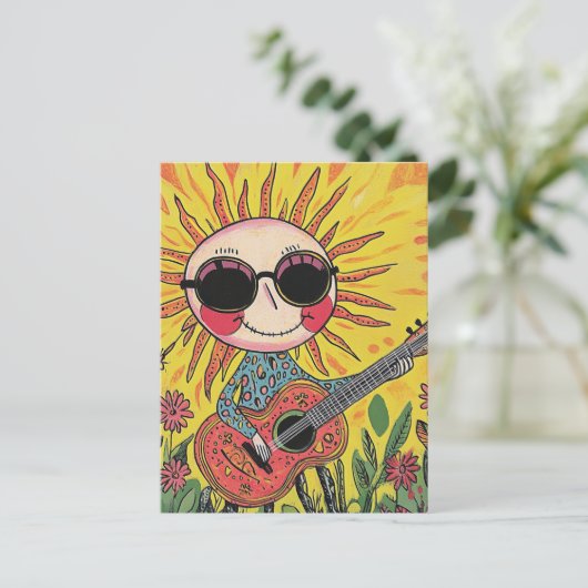 Schattige musical Sunshine op gitaar Briefkaart (Staand voorkant)
