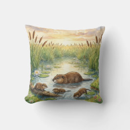 Schattige Muskusrat en Jongen Rivier- en Meer Dier Kussen