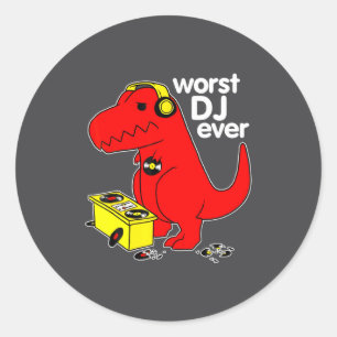 Schattige muziek dj sarcastische rex ooit dinosaur ronde sticker
