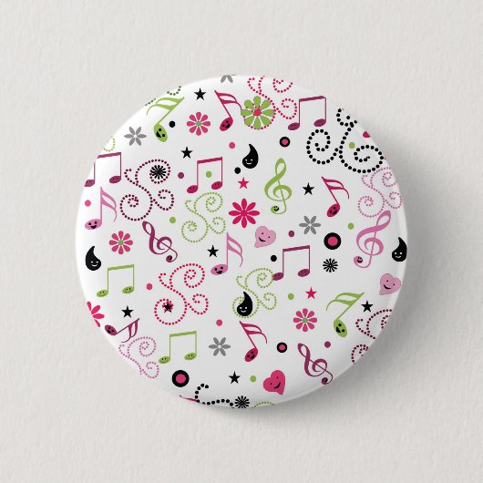 Schattige muzieknoten bloemen ronde button 5,7 cm (Voorkant)