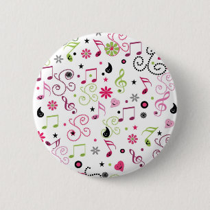 Schattige muzieknoten bloemen ronde button 5,7 cm
