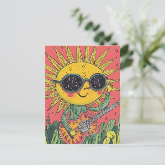 Schattige muzikale zonneschijn briefkaart (Staand voorkant)