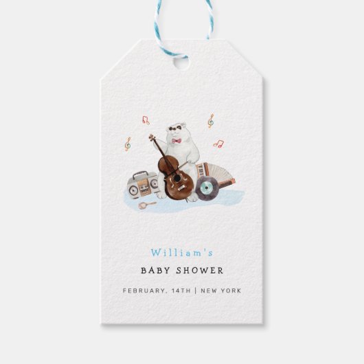 Schattige muzikant Polar Beer Baby shower Cadeaulabel (Voorkant)