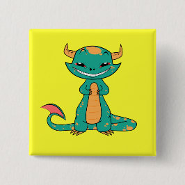 Schattige Mythische Draak Lachend Vierkante Button 5,1 Cm