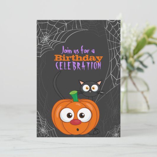 Schattige n Spooky Scaredy Cat en pompoen Verjaard Kaart (Staand voorkant)