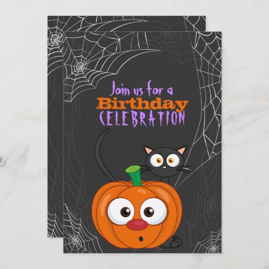 Schattige n Spooky Scaredy Cat en pompoen Verjaard Kaart (Voorkant / Achterkant)