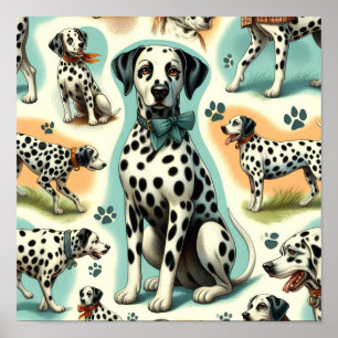 Schattige Naadloos Dalmatisch Poster