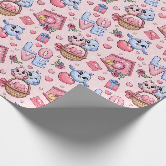 Schattige naadloos patroon met vogeltjes en hartje cadeaupapier (Hoek)