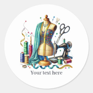 Schattige naailiefhebbers voeg tekst toe ronde sticker