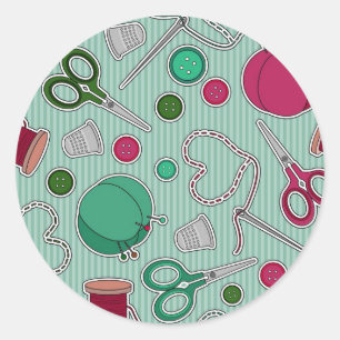 Schattige Naaipatroon Groen en Paarse Ronde Sticker