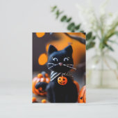 Schattige Naald vilt zwarte Halloween Cat Briefkaart (Staand voorkant)
