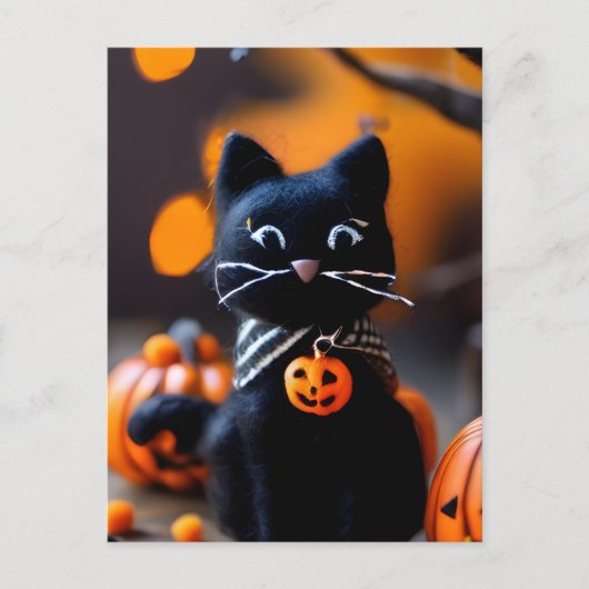 Schattige Naald vilt zwarte Halloween Cat Briefkaart (Voorkant)