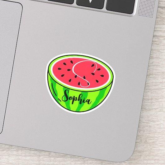 Schattige Naam & Monogram | Kawaii Watermeloen Ler Sticker