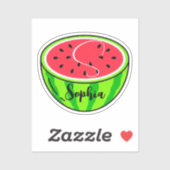 Schattige Naam & Monogram | Kawaii Watermeloen Ler Sticker (Vel)