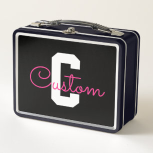 Schattige naam & monogram Zwart Wit & Roze