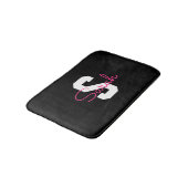 Schattige naam & monogram | Zwart Wit & Roze Badmat (Gekanteld)