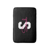 Schattige naam & monogram | Zwart Wit & Roze Badmat (Voorkant Verticaal)