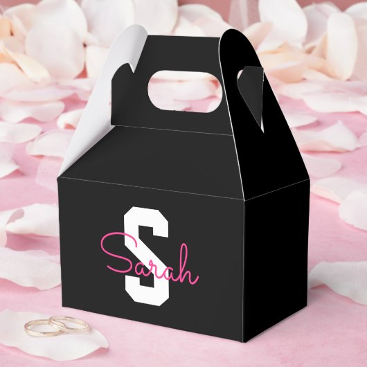 Schattige naam & monogram | Zwart Wit & Roze Bedankdoosjes (Huwelijk)