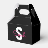 Schattige naam & monogram | Zwart Wit & Roze Bedankdoosjes (Achterkant)