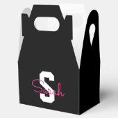 Schattige naam & monogram | Zwart Wit & Roze Bedankdoosjes (Geopend)
