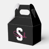 Schattige naam & monogram | Zwart Wit & Roze Bedankdoosjes (Voorkant Zijde)