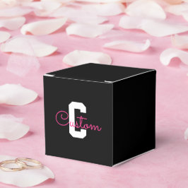 Schattige naam & monogram | Zwart Wit & Roze Bedankdoosjes