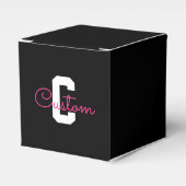 Schattige naam & monogram | Zwart Wit & Roze Bedankdoosjes (Voorkant Zijde)