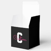 Schattige naam & monogram | Zwart Wit & Roze Bedankdoosjes (Geopend)