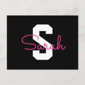 Schattige naam & monogram | Zwart Wit & Roze Briefkaart (Voorkant)