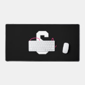 Schattige naam & monogram | Zwart Wit & Roze Bureaumat (Keyboard & Muis)