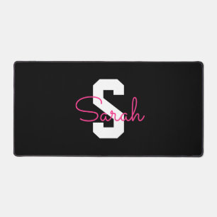 Schattige naam & monogram Zwart Wit & Roze Bureaumat