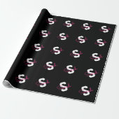 Schattige naam & monogram | Zwart Wit & Roze Cadeaupapier (Uitgerold)