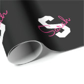 Schattige naam & monogram | Zwart Wit & Roze Cadeaupapier (Rol Hoek)