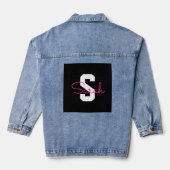 Schattige naam & monogram | Zwart Wit & Roze Denim Jacket (Achterkant)