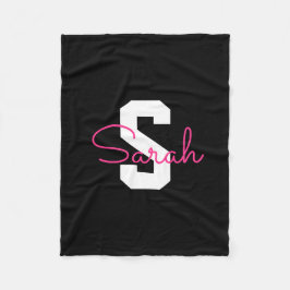 Schattige naam & monogram | Zwart Wit & Roze Fleece Deken