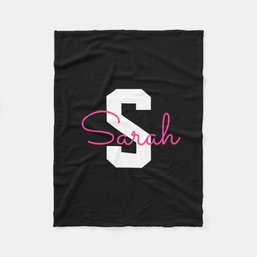 Schattige naam & monogram | Zwart Wit & Roze Fleece Deken (Voorkant)