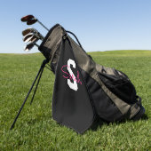 Schattige naam & monogram | Zwart Wit & Roze Golfhanddoek (Groen)