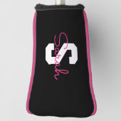 Schattige naam & monogram | Zwart Wit & Roze Golfheadcover (Draai 90)