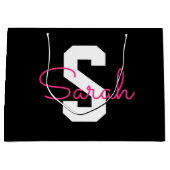 Schattige naam & monogram | Zwart Wit & Roze Groot Cadeauzakje (Voorkant)