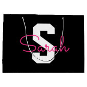 Schattige naam & monogram | Zwart Wit & Roze Groot Cadeauzakje (Achterkant)