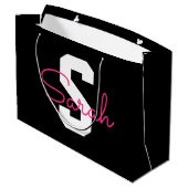 Schattige naam & monogram | Zwart Wit & Roze Groot Cadeauzakje (Achterkant Gekanteld)